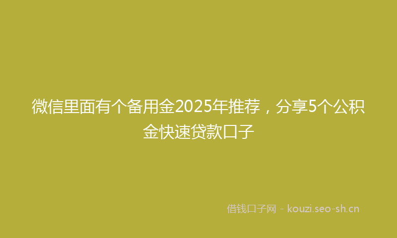 微信里面有个备用金2025年推荐,分享5个公积金快速贷款口子