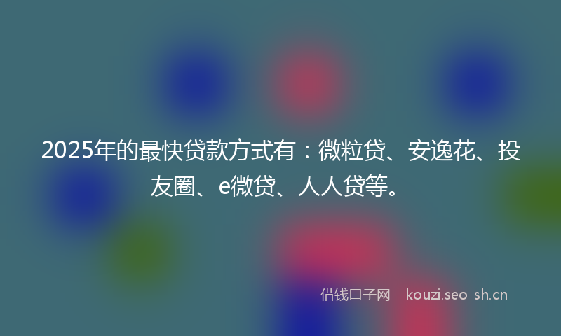 2025年的最快贷款方式有：微粒贷、安逸花、投友圈、e微贷、人人贷等。