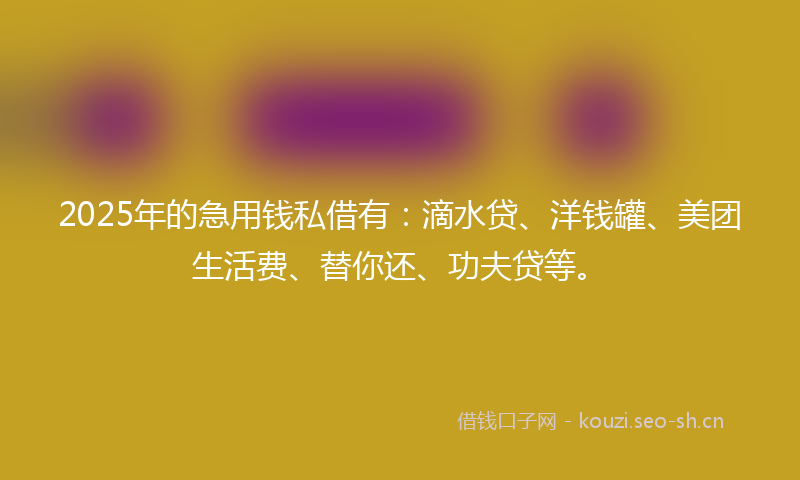 2025年的急用钱私借有：滴水贷、洋钱罐、美团生活费、替你还、功夫贷等。