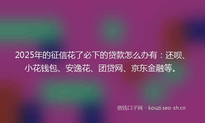 2025年的征信花了必下的贷款怎么办有：还呗、小花钱包、安逸花、团贷网、京东金融等。