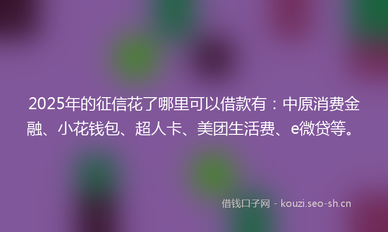 2025年的征信花了哪里可以借款有：中原消费金融、小花钱包、超人卡、美团生活费、e微贷等。
