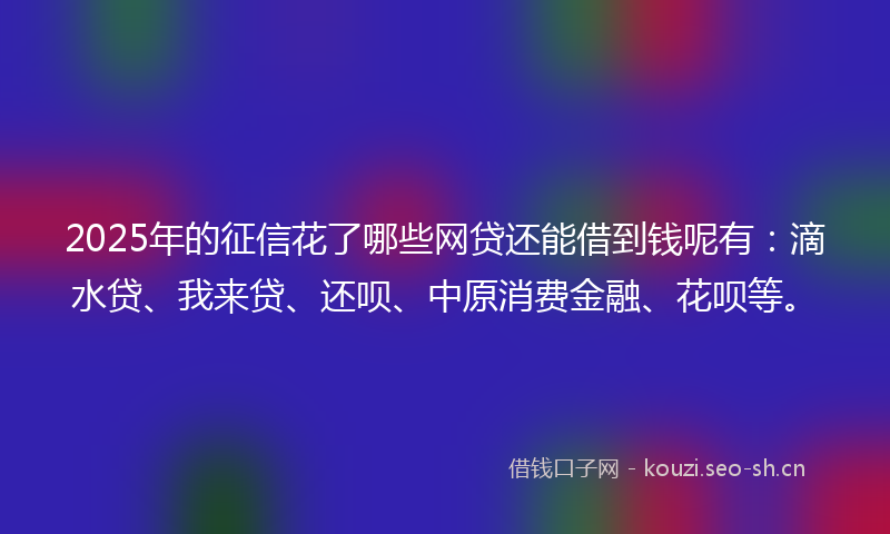 2025年的征信花了哪些网贷还能借到钱呢有：滴水贷、我来贷、还呗、中原消费金融、花呗等。