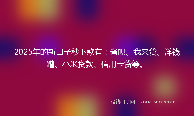 2025年的新口子秒下款有:省呗、我来贷、洋钱罐、小米贷款、信用卡贷等。