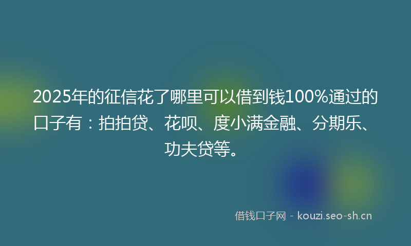 2025年的征信花了哪里可以借到钱100%通过的口子有：拍拍贷、花呗、度小满金融、分期乐、功夫贷等。
