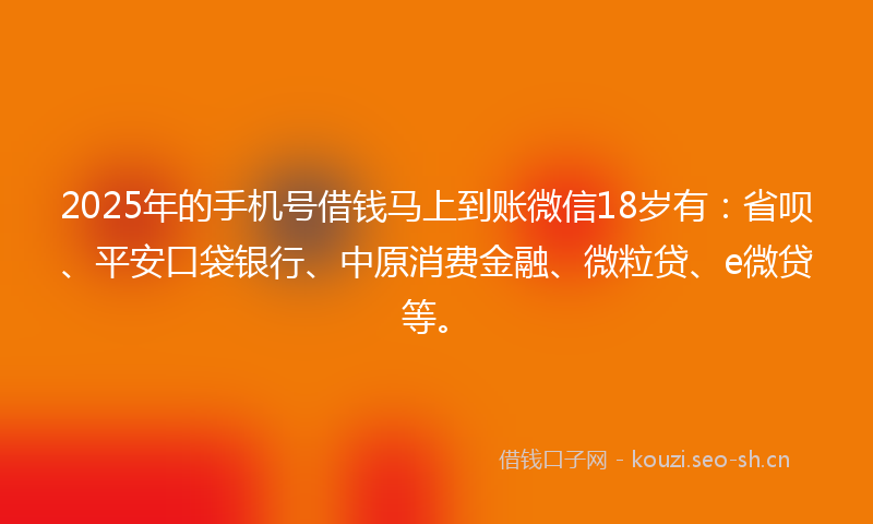 2025年的手机号借钱马上到账微信18岁有：省呗、平安口袋银行、中原消费金融、微粒贷、e微贷等。