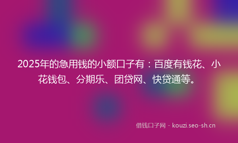 2025年的急用钱的小额口子有：百度有钱花、小花钱包、分期乐、团贷网、快贷通等。