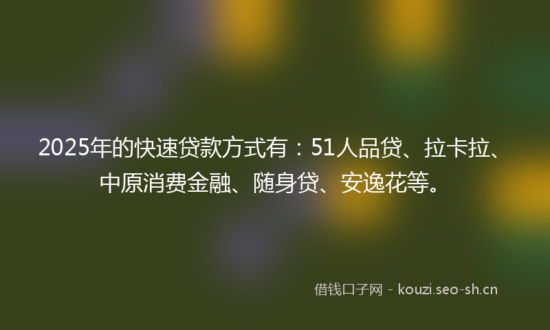 2025年的快速贷款方式有：51人品贷、拉卡拉、中原消费金融、随身贷、安逸花等。