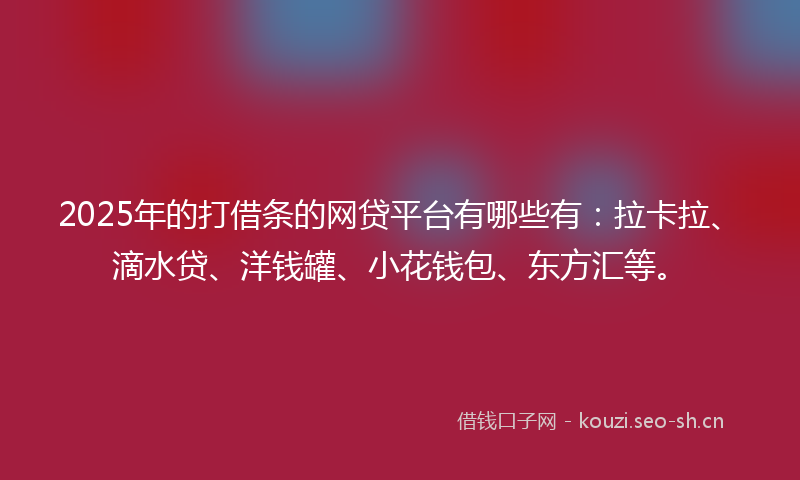 2025年的打借条的网贷平台有哪些有：拉卡拉、滴水贷、洋钱罐、小花钱包、东方汇等。