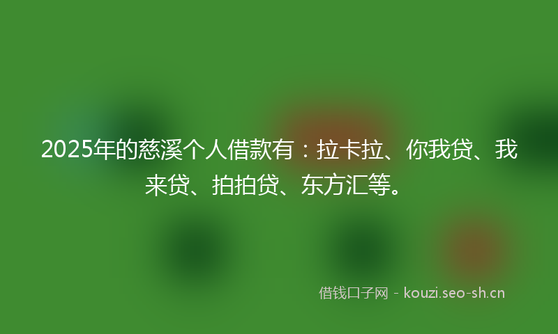 2025年的慈溪个人借款有：拉卡拉、你我贷、我来贷、拍拍贷、东方汇等。