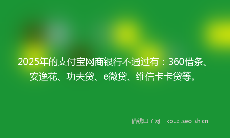 2025年的支付宝网商银行不通过有：360借条、安逸花、功夫贷、e微贷、维信卡卡贷等。