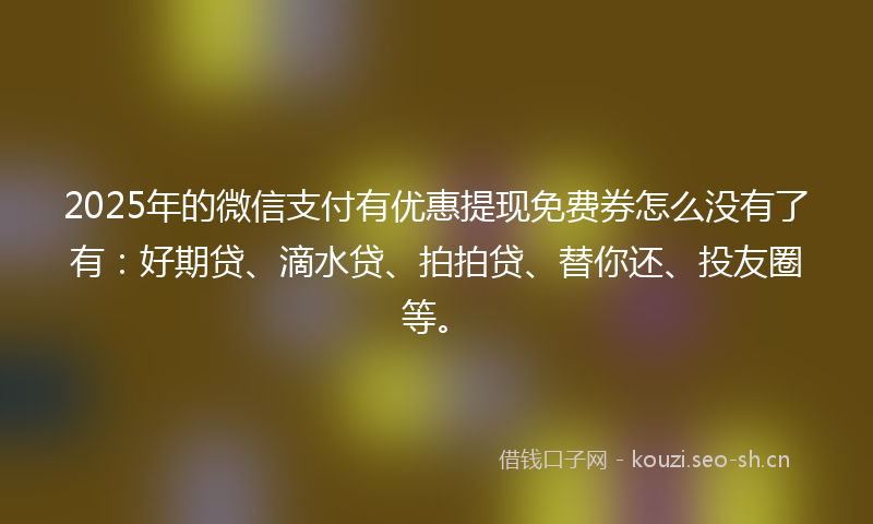 2025年的微信支付有优惠提现免费券怎么没有了有：好期贷、滴水贷、拍拍贷、替你还、投友圈等。