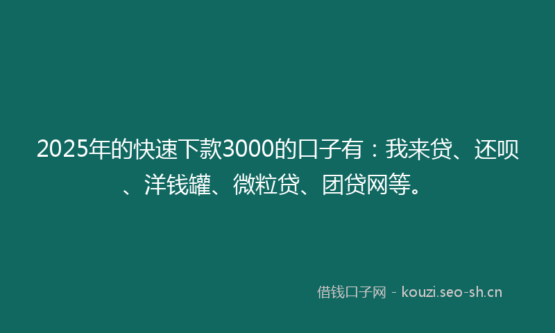 2025年的快速下款3000的口子有：我来贷、还呗、洋钱罐、微粒贷、团贷网等。