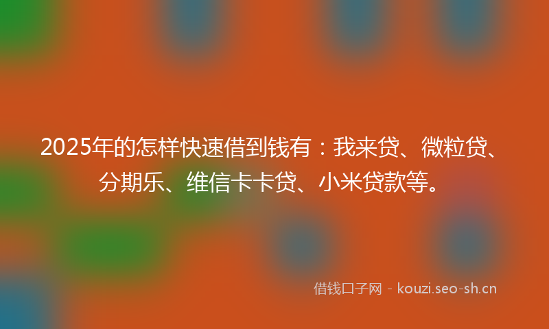 2025年的怎样快速借到钱有：我来贷、微粒贷、分期乐、维信卡卡贷、小米贷款等。