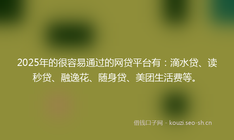 2025年的很容易通过的网贷平台有：滴水贷、读秒贷、融逸花、随身贷、美团生活费等。