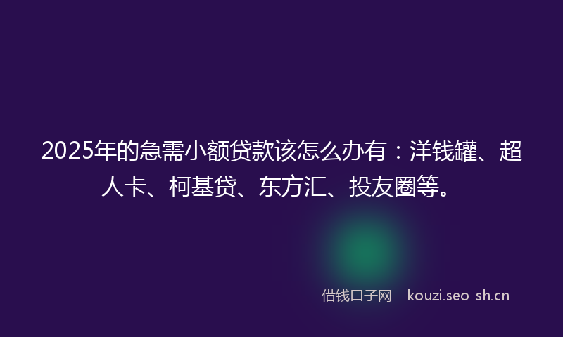 2025年的急需小额贷款该怎么办有：洋钱罐、超人卡、柯基贷、东方汇、投友圈等。