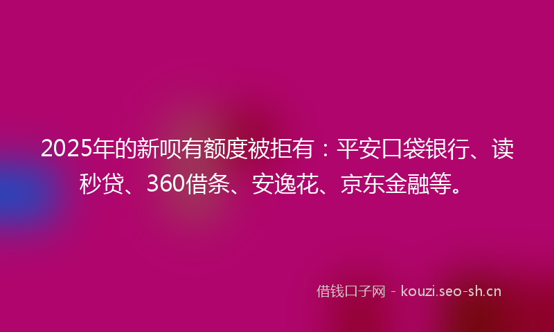 2025年的新呗有额度被拒有：平安口袋银行、读秒贷、360借条、安逸花、京东金融等。