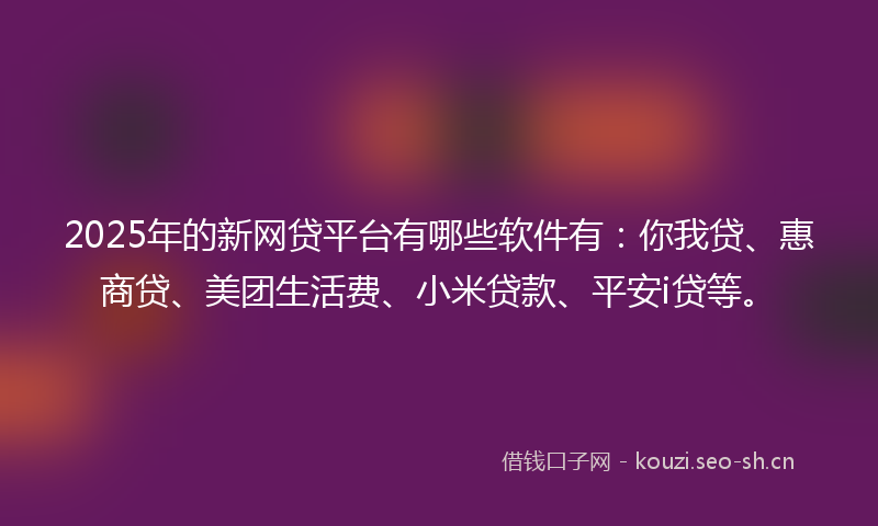 2025年的新网贷平台有哪些软件有：你我贷、惠商贷、美团生活费、小米贷款、平安i贷等。
