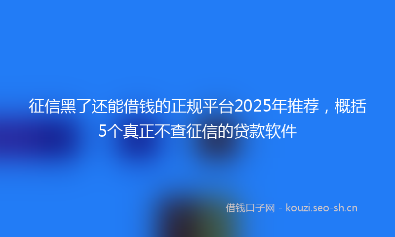 征信黑了还能借钱的正规平台2025年推荐，概括5个真正不查征信的贷款软件