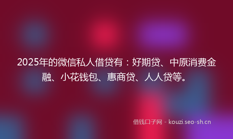 2025年的微信私人借贷有：好期贷、中原消费金融、小花钱包、惠商贷、人人贷等。
