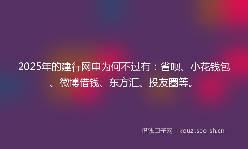 2025年的建行网申为何不过有：省呗、小花钱包、微博借钱、东方汇、投友圈等。