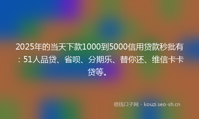2025年的当天下款1000到5000信用贷款秒批有：51人品贷、省呗、分期乐、替你还、维信卡卡贷等。