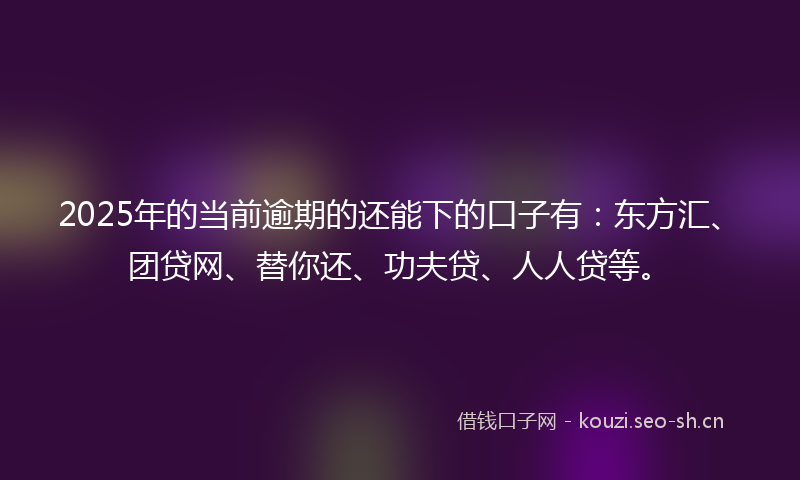 2025年的当前逾期的还能下的口子有：东方汇、团贷网、替你还、功夫贷、人人贷等。