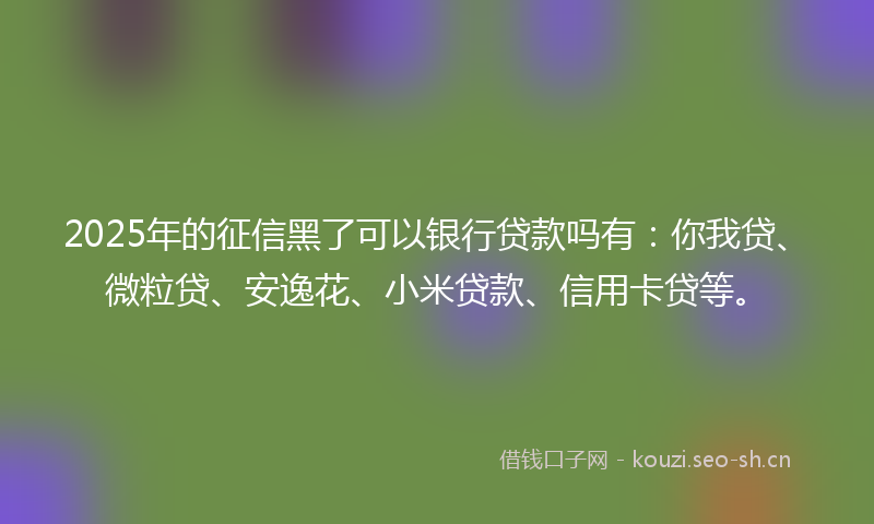 2025年的征信黑了可以银行贷款吗有：你我贷、微粒贷、安逸花、小米贷款、信用卡贷等。