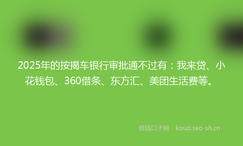 2025年的按揭车银行审批通不过有：我来贷、小花钱包、360借条、东方汇、美团生活费等。