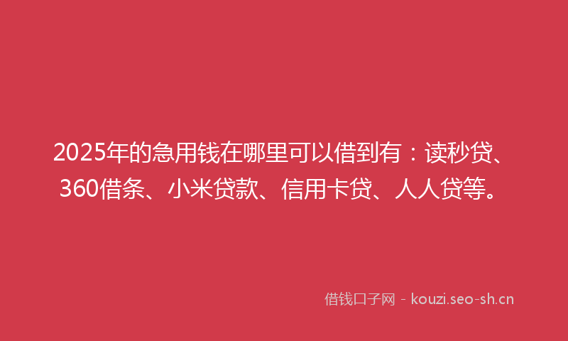 2025年的急用钱在哪里可以借到有：读秒贷、360借条、小米贷款、信用卡贷、人人贷等。