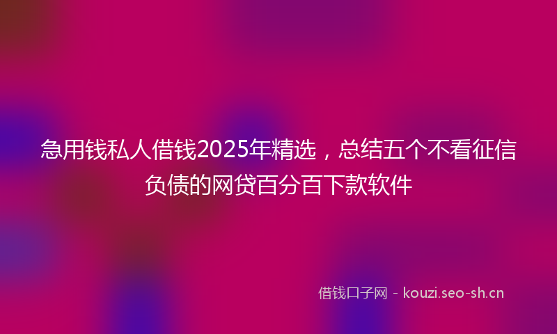急用钱私人借钱2025年精选，总结五个不看征信负债的网贷百分百下款软件