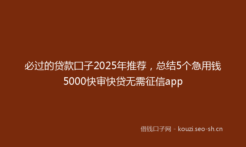 必过的贷款囗子2025年推荐，总结5个急用钱5000快审快贷无需征信app