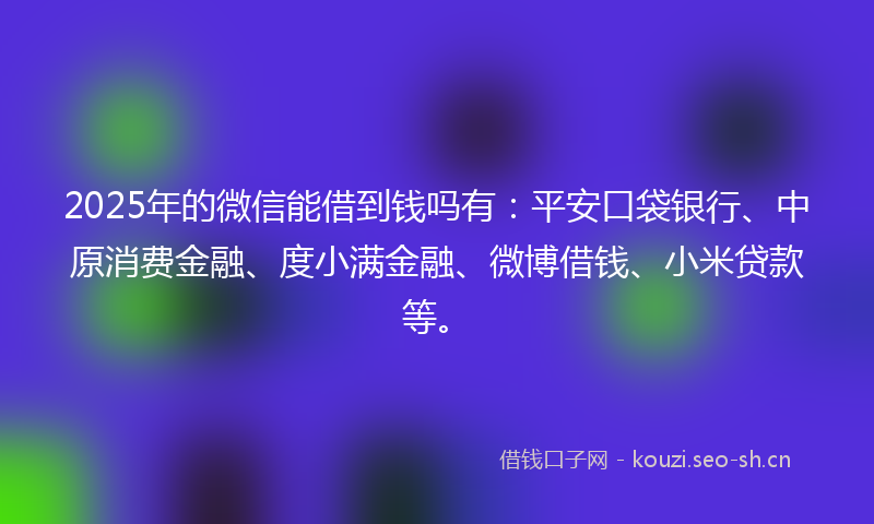 2025年的微信能借到钱吗有：平安口袋银行、中原消费金融、度小满金融、微博借钱、小米贷款等。