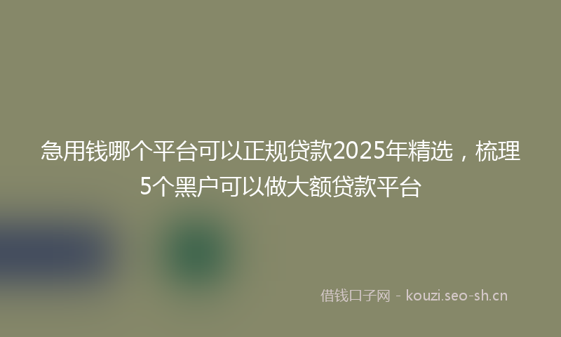 急用钱哪个平台可以正规贷款2025年精选，梳理5个黑户可以做大额贷款平台