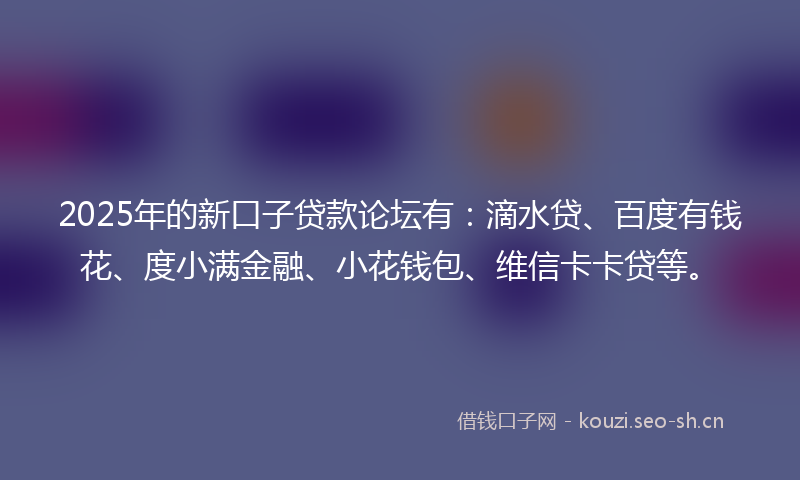 2025年的新口子贷款论坛有：滴水贷、百度有钱花、度小满金融、小花钱包、维信卡卡贷等。