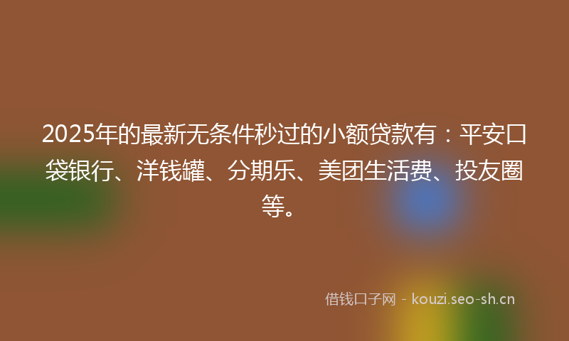 2025年的最新无条件秒过的小额贷款有：平安口袋银行、洋钱罐、分期乐、美团生活费、投友圈等。