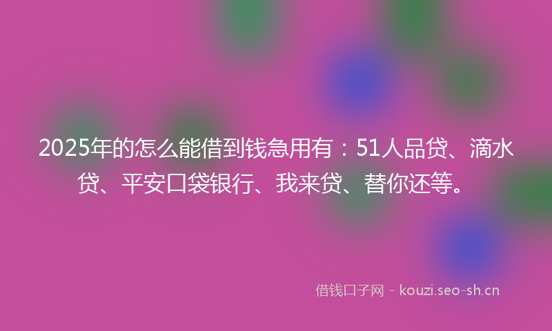 2025年的怎么能借到钱急用有：51人品贷、滴水贷、平安口袋银行、我来贷、替你还等。