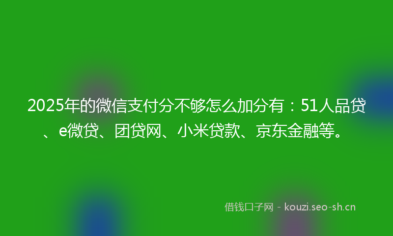 2025年的微信支付分不够怎么加分有：51人品贷、e微贷、团贷网、小米贷款、京东金融等。