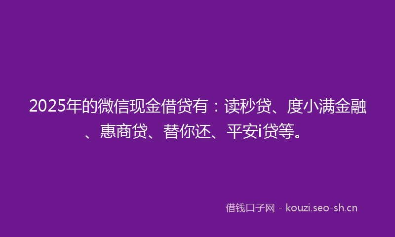 2025年的微信现金借贷有:读秒贷、度小满金融、惠商贷、替你还、平安i贷等。