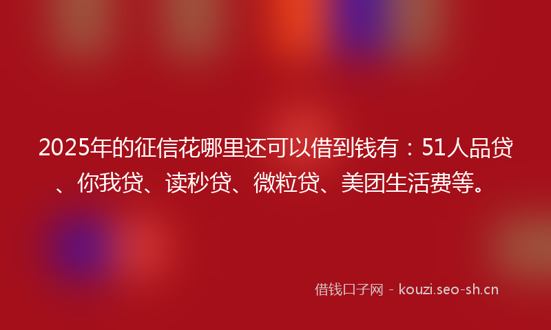 2025年的征信花哪里还可以借到钱有：51人品贷、你我贷、读秒贷、微粒贷、美团生活费等。