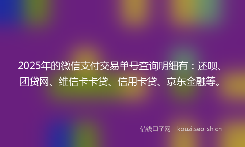 2025年的微信支付交易单号查询明细有：还呗、团贷网、维信卡卡贷、信用卡贷、京东金融等。