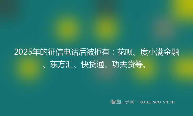 2025年的征信电话后被拒有：花呗、度小满金融、东方汇、快贷通、功夫贷等。
