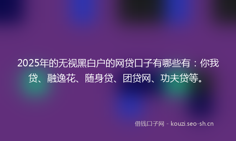 2025年的无视黑白户的网贷口子有哪些有：你我贷、融逸花、随身贷、团贷网、功夫贷等。