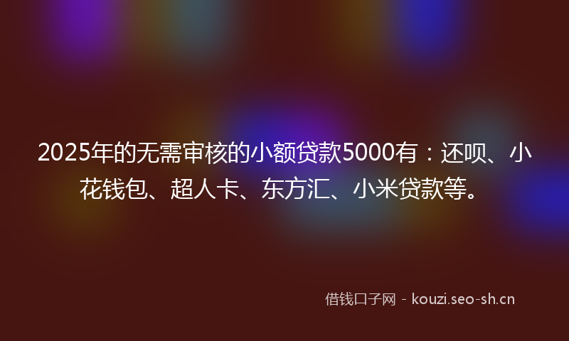 2025年的无需审核的小额贷款5000有：还呗、小花钱包、超人卡、东方汇、小米贷款等。