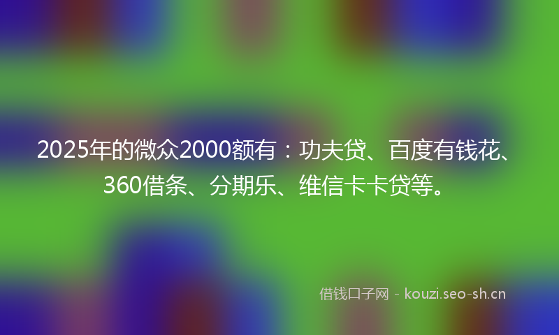 2025年的微众2000额有：功夫贷、百度有钱花、360借条、分期乐、维信卡卡贷等。
