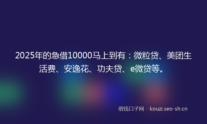 2025年的急借10000马上到有：微粒贷、美团生活费、安逸花、功夫贷、e微贷等。