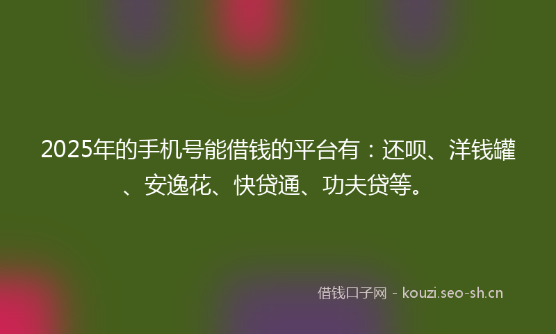 2025年的手机号能借钱的平台有：还呗、洋钱罐、安逸花、快贷通、功夫贷等。