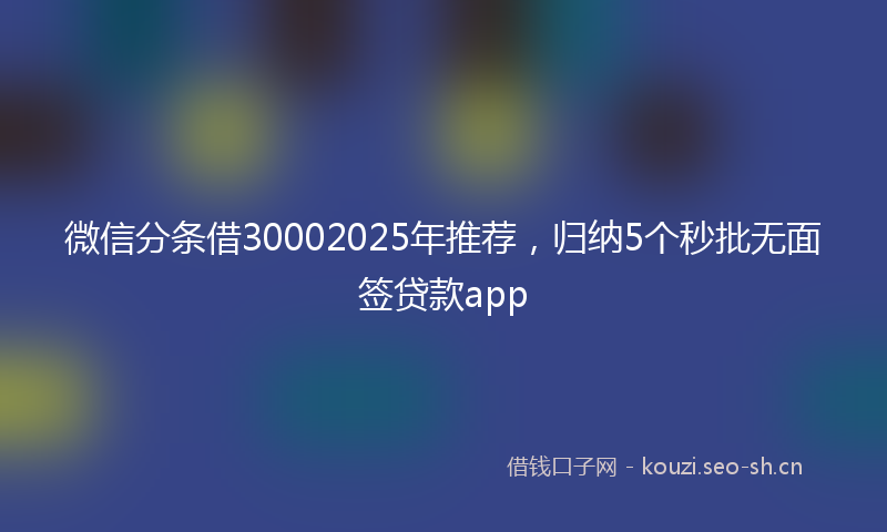 微信分条借30002025年推荐，归纳5个秒批无面签贷款app