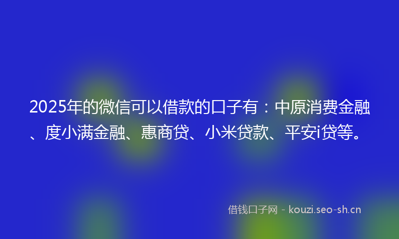 2025年的微信可以借款的口子有：中原消费金融、度小满金融、惠商贷、小米贷款、平安i贷等。