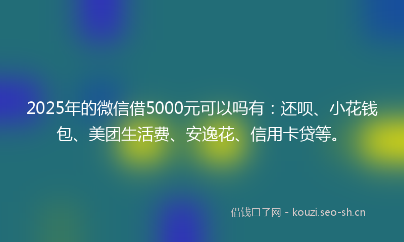 2025年的微信借5000元可以吗有:还呗、小花钱包、美团生活费、安逸花、信用卡贷等。