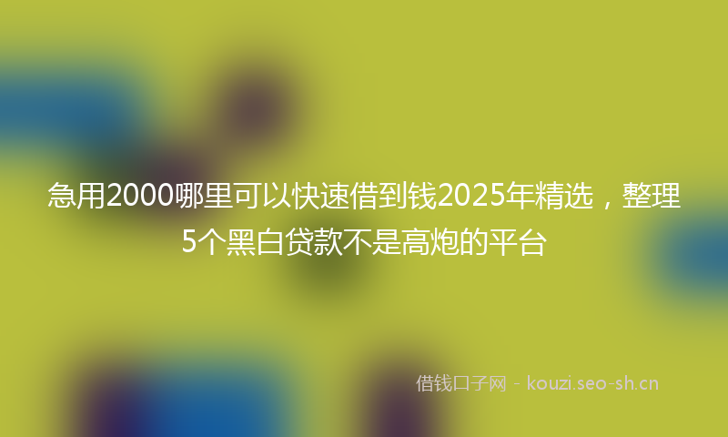 急用2000哪里可以快速借到钱2025年精选，整理5个黑白贷款不是高炮的平台